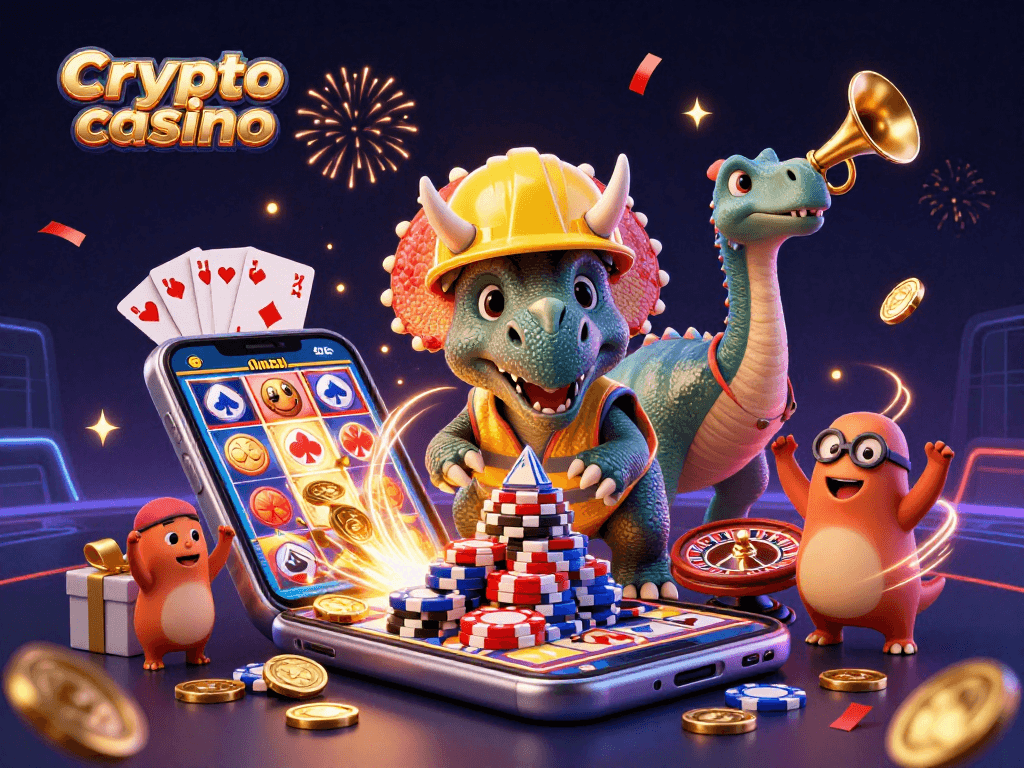 Engaging 3D scene celebrating crypto casino fun with vibrant characters and gaming elements.