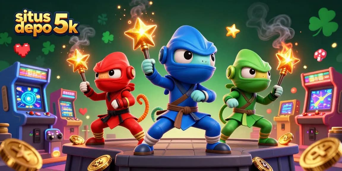 Engage in thrilling gameplay at situs depo 5k with vibrant characters surrounded by casino elements.