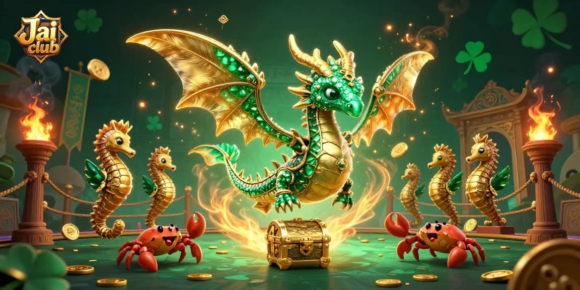 Engage in thrilling gameplay on Jai club with vibrant illustrated scene of sea dragon and treasures.