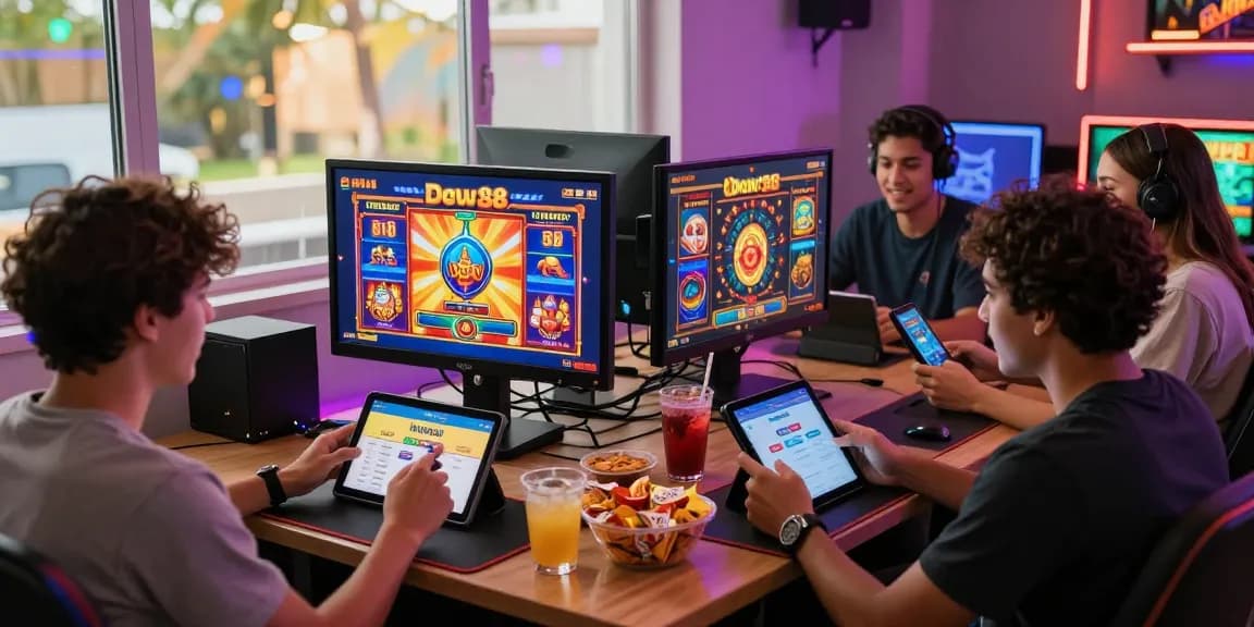 Serunya bermain slot88 di Dewa123 dengan teman-teman, atmosfer cerah dan menyenangkan.