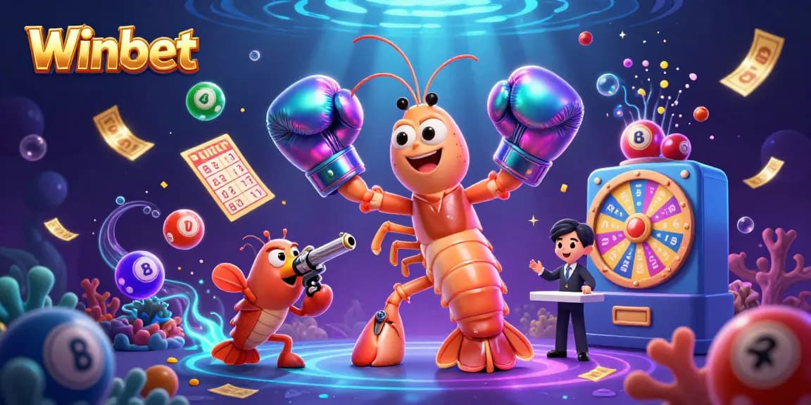 Engage with Winbet's vibrant casino scene featuring dynamic lottery elements and energetic marine characters.