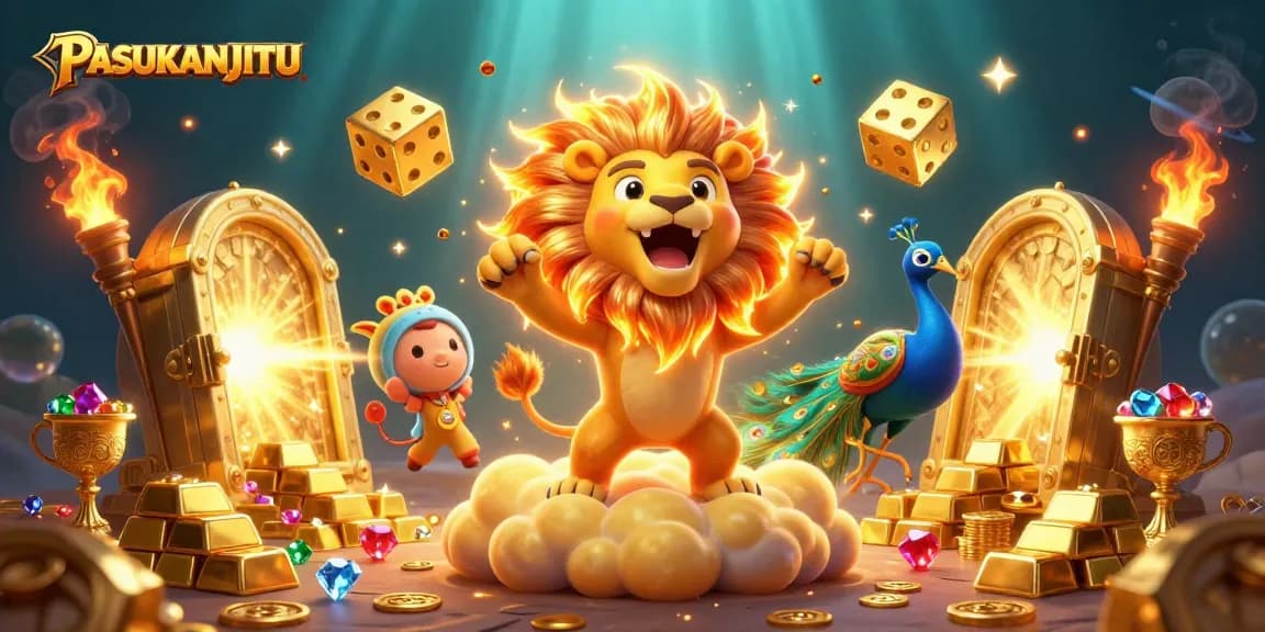 Experience thrilling gameplay with PASUKANJITU's vibrant casino scene featuring the exciting sun lion and golden elements.