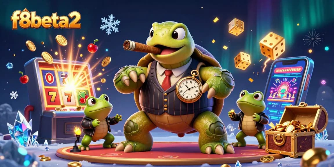 Experience thrilling bets at f8beta2 with a cartoon turtle mobster and casino excitement.