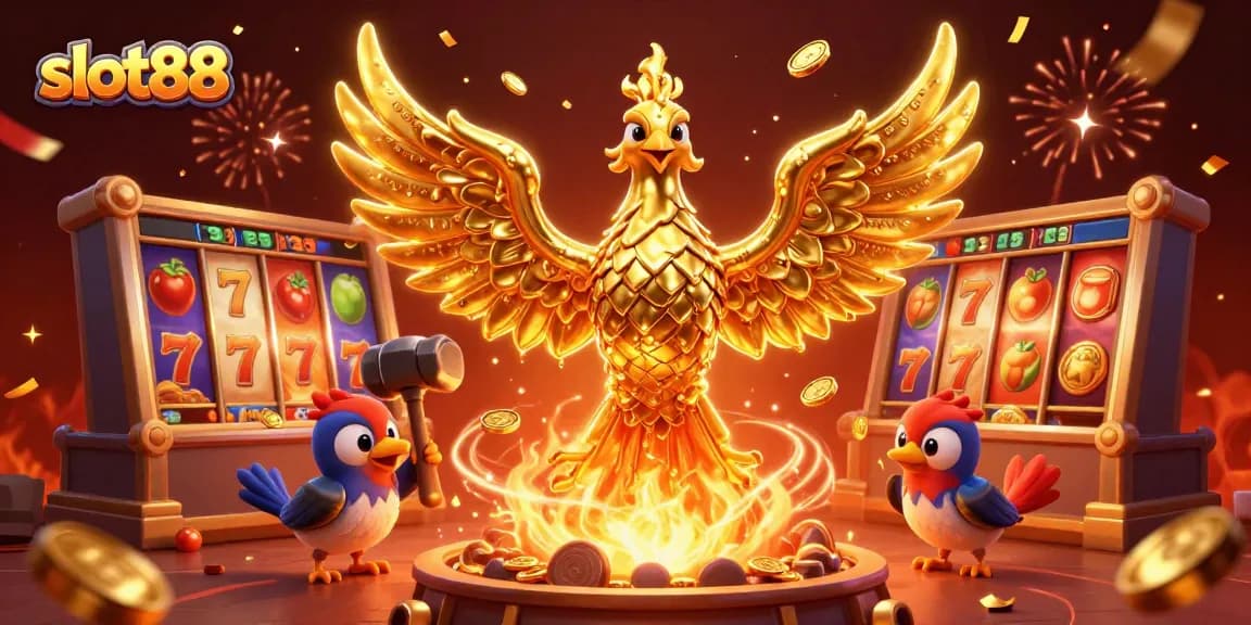 Mainkan slot88 dalam ilustrasi 3D menarik dengan phoenix emas dan mesin slot