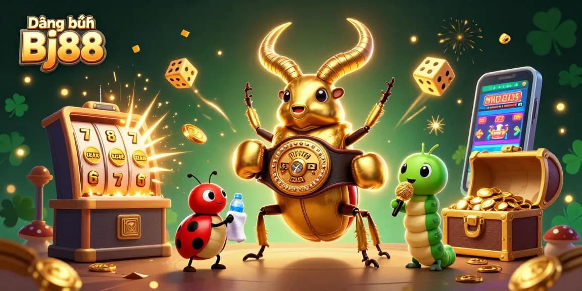Experience the excitement of Đăng ký Bj88 with an immersive 3D casino scene featuring unique characters and gaming elements.