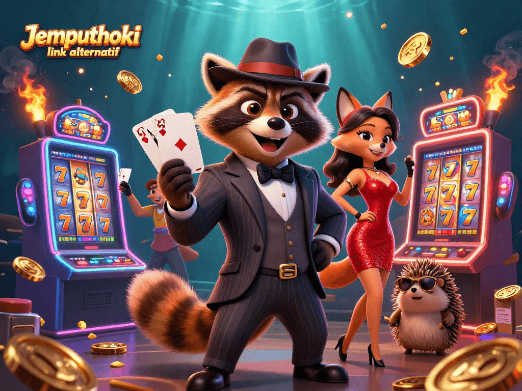 Experience fun gaming with Jemputhoki link alternatif as raccoon and friends engage in thrilling slots.