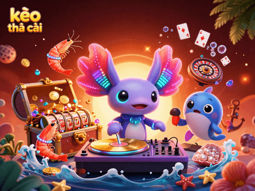 Bet on kèo nhà cái with a vibrant 3D underwater-themed casino illustration showcasing dynamic gaming elements.