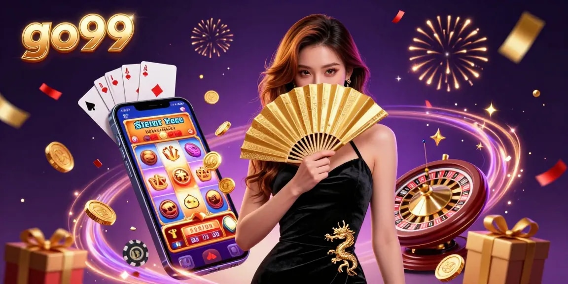 Engage in vibrant casino fun with go99, featuring an enchanting woman and lively game elements.