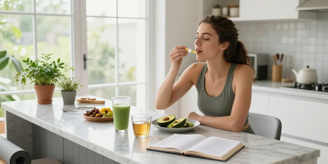 The legal age to vape in Cyprus is enforced with CBD oil and vape device displayed in a peaceful wellness kitchen setting.