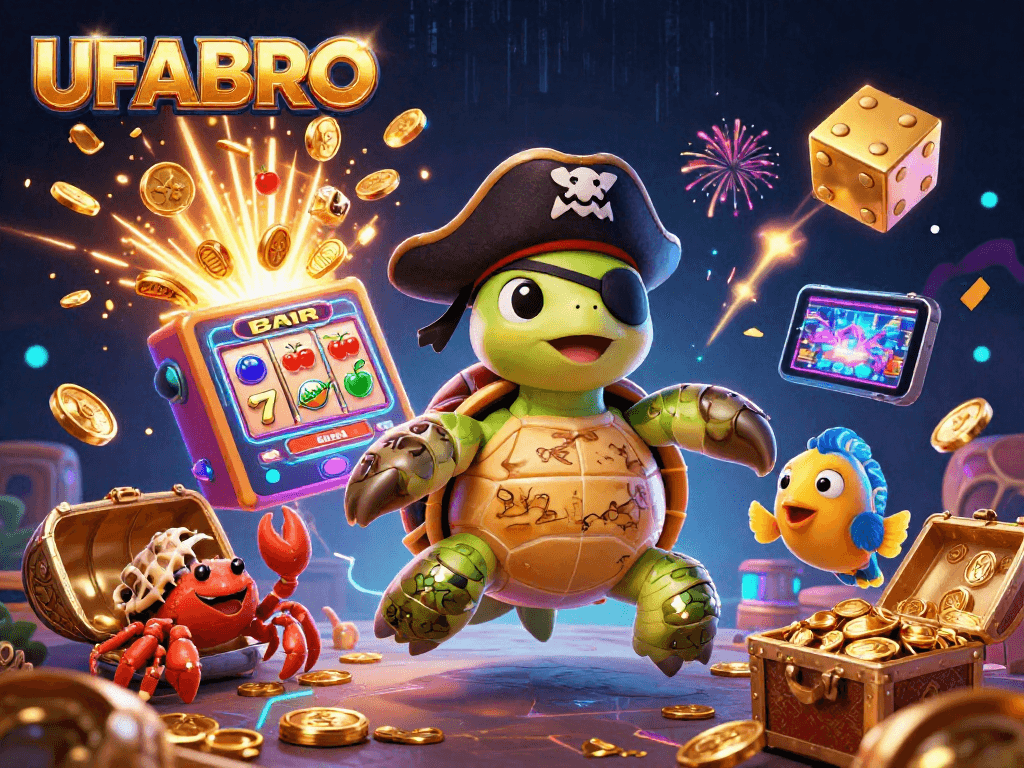 UFABRO enhances excitement with a vibrant scene of a pirate turtle, crab, and parrotfish amidst casino action.