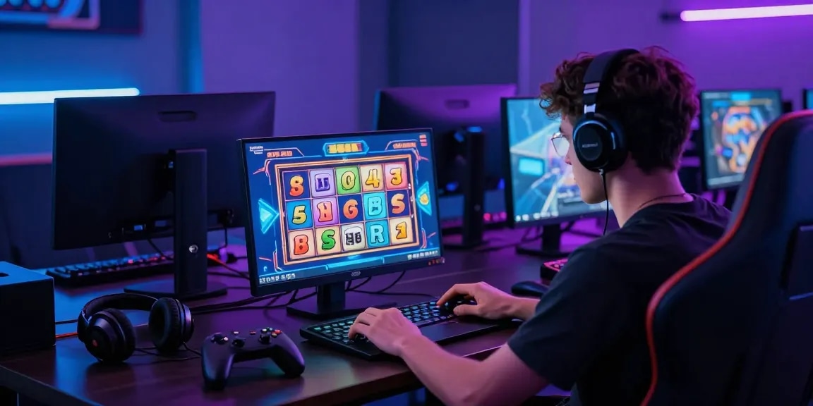 Immersive online gaming experience highlighting the Link Alternatif Cemeslot with vibrant slot graphics and engaging gaming setup.