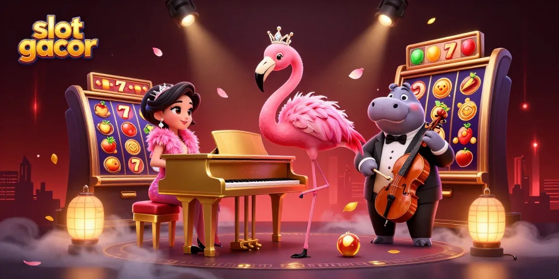 Experience the thrill of slot gacor with vibrant casino characters amid winning slots and jackpot excitement.