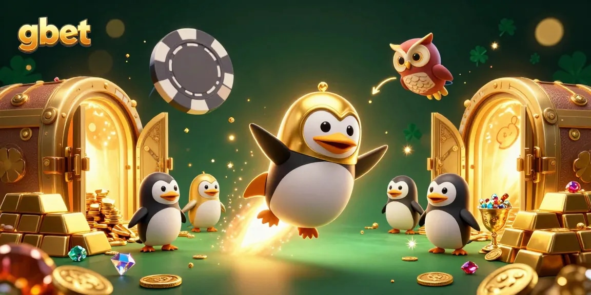 Experience the magic of gbet with a golden penguin racing toward a cosmic casino!