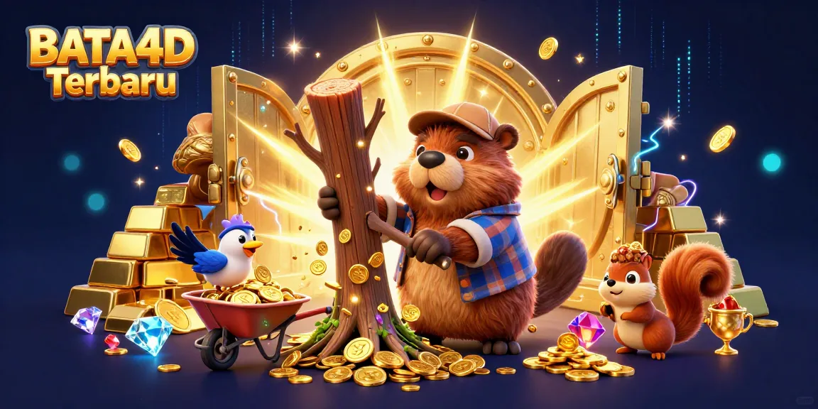 BATA4D Terbaru, bermain seru dengan beaver pemahat pohon yang menurunkan koin emas di tengah suasana kasino digital.