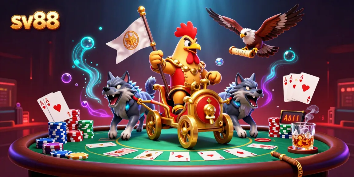 Experience high-stakes poker action with sv88 as a rooster warlord leads the game.