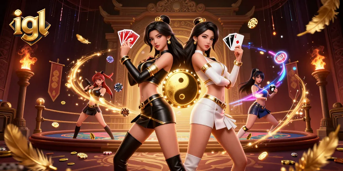 Experience winning with igl at this vibrant casino-themed illustration featuring Asian twins and rich game elements.