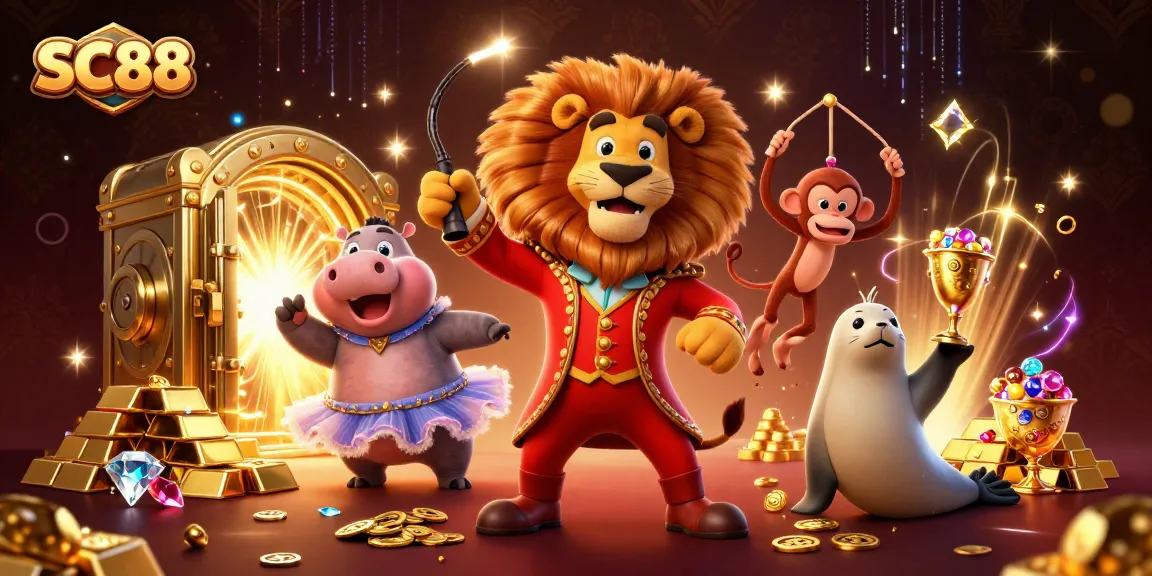 Witness SC88's thrilling gambling action with vibrant 3D characters in a luxury casino-themed scene.