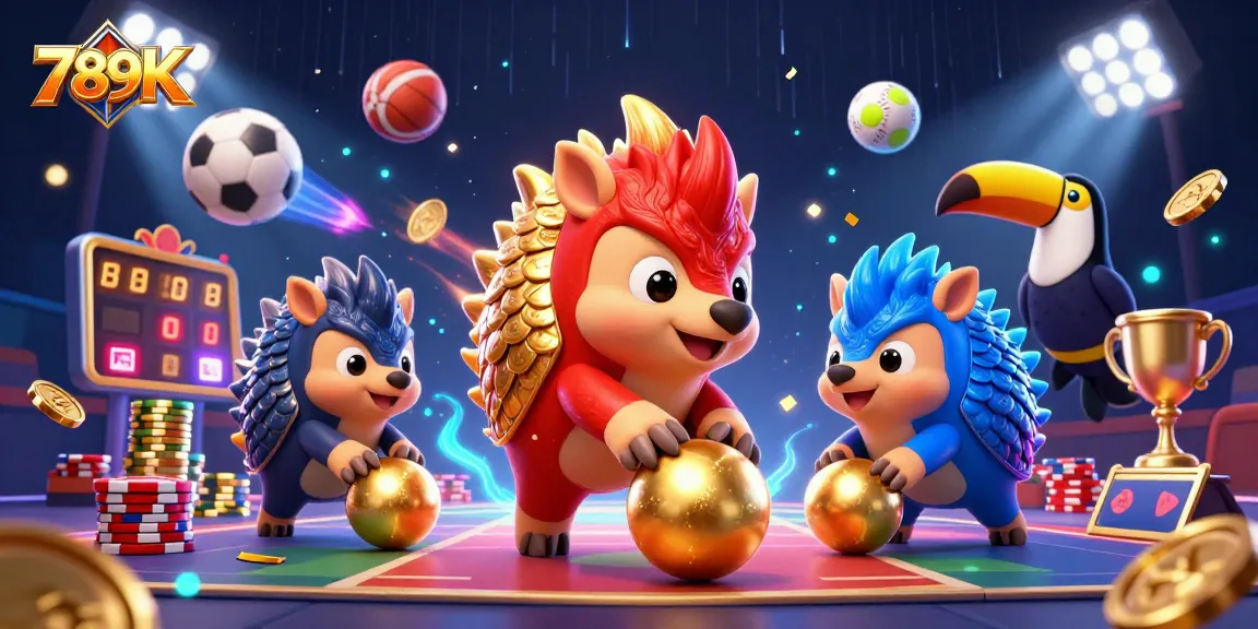 Engage with 789K by watching a thrilling showdown between armored pangolins at a vibrant casino scene.