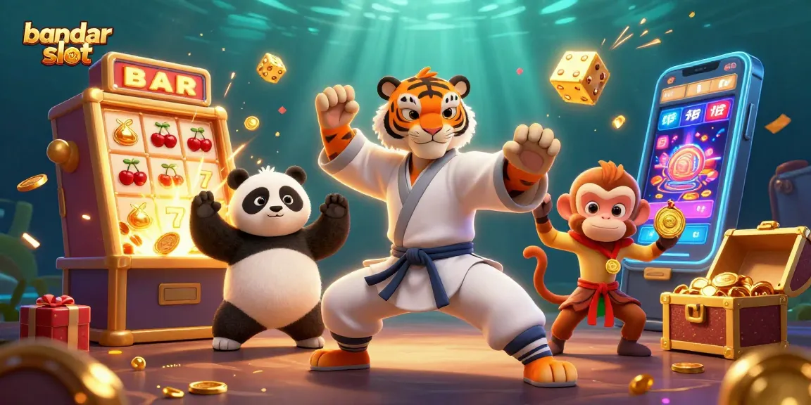 Menangkan bandar slot dengan ilustrasi kartun 3D master harimau kung fu dan teman-teman pemain yang beraksi.