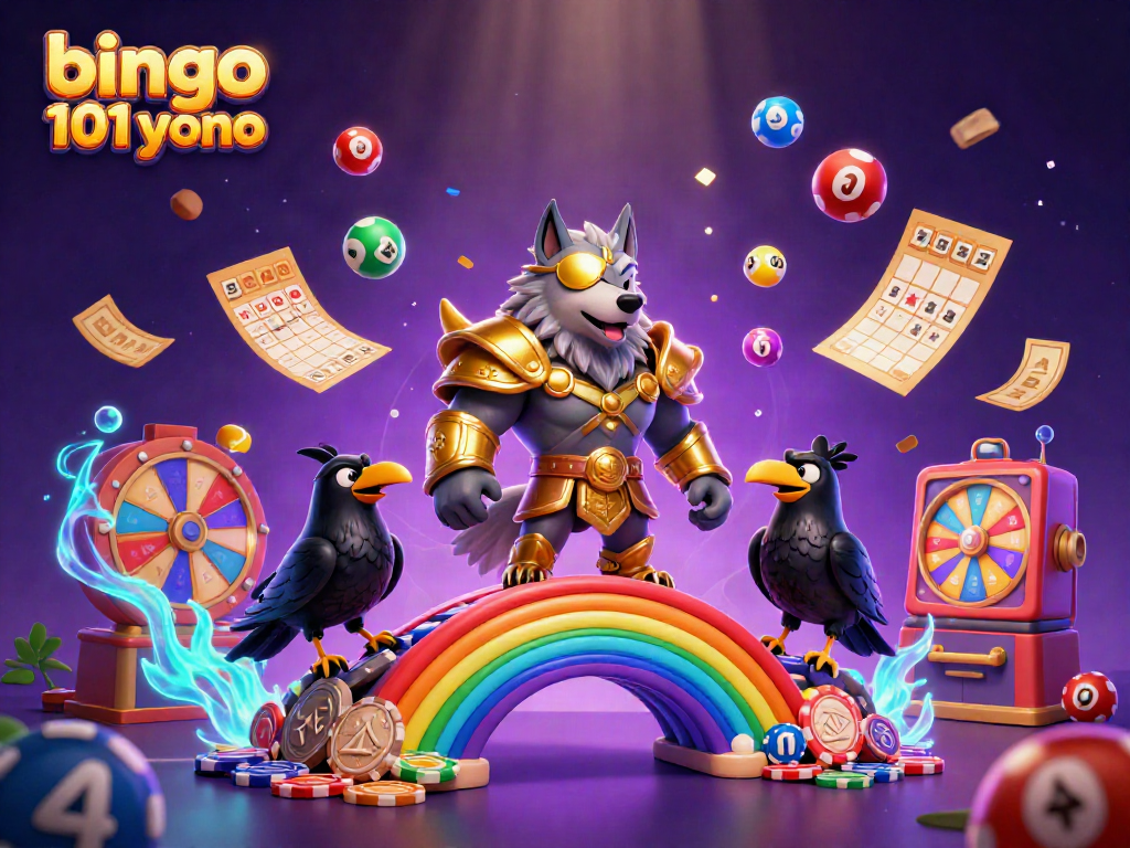 Gambangkan bingo 101 yono sambil bermain dengan kartu emas dan bola lotere berwarna-warni