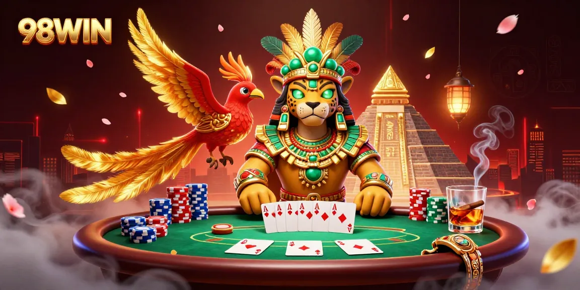 Experience the excitement of 98WIN with our vibrant casino illustration showcasing dynamic gaming elements.