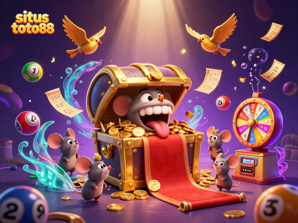 Join the action at situs toto88 with dynamic lottery elements and gold treasures from this thrilling illustration.