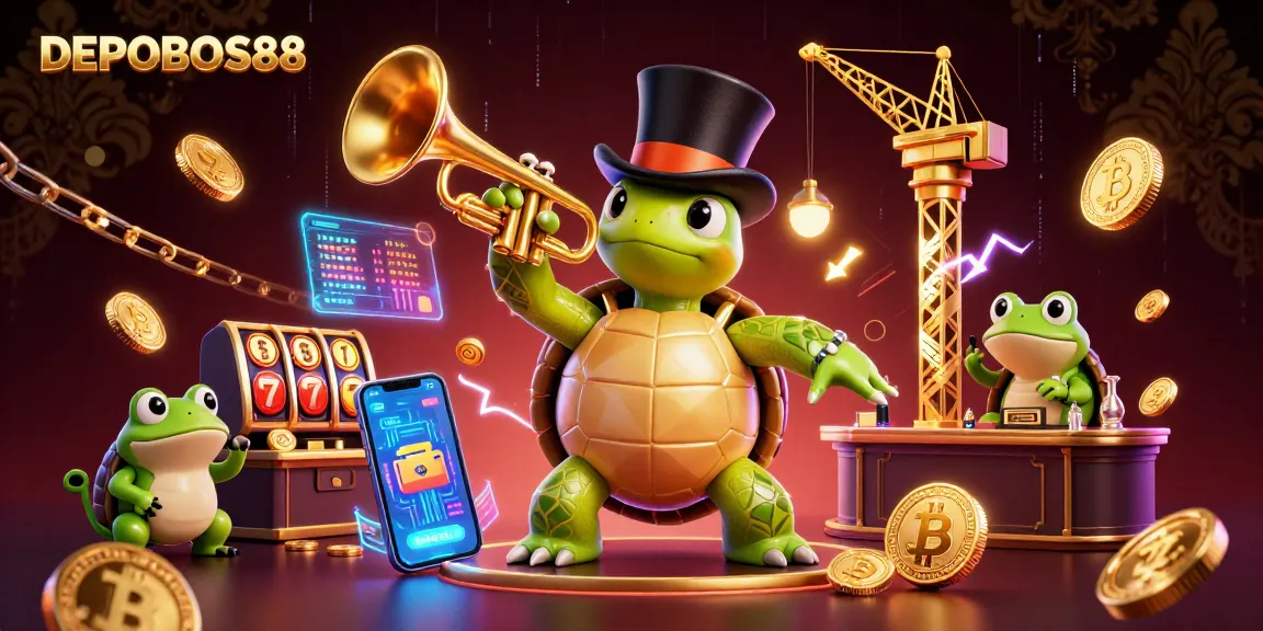 Experience winning thrills with DEPOBOS88 in a vibrant casino-inspired illustration featuring energetic characters.