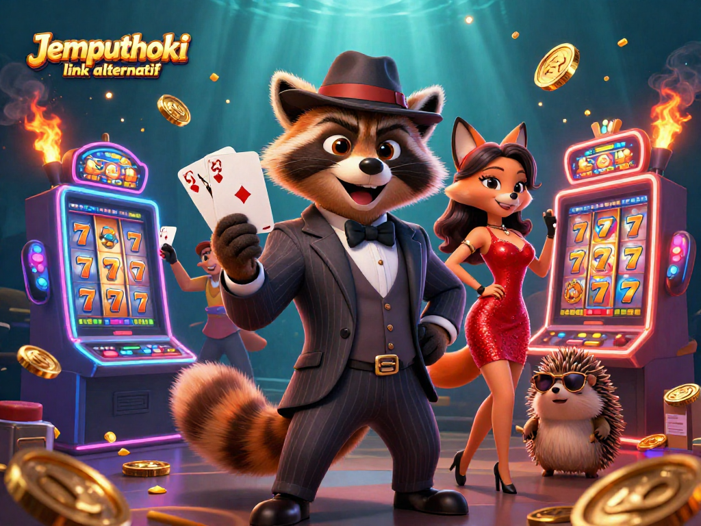 Experience fun gaming with Jemputhoki link alternatif as raccoon and friends engage in thrilling slots.