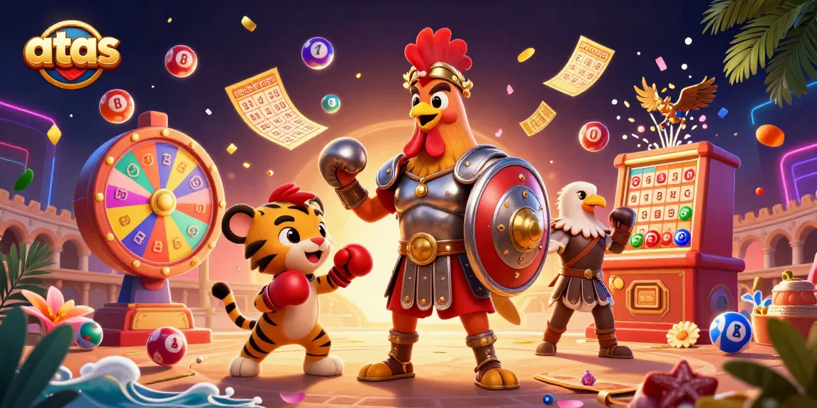 Experience thrilling gaming action at atas casino with vibrant lottery elements and dynamic characters.