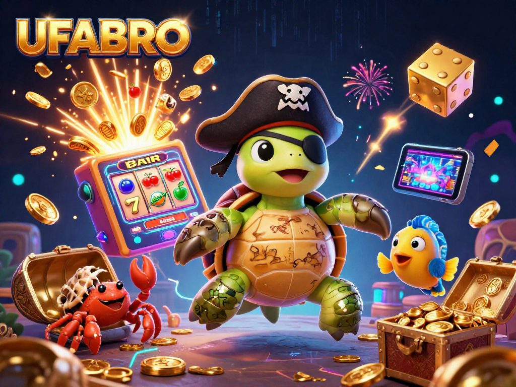 UFABRO enhances excitement with a vibrant scene of a pirate turtle, crab, and parrotfish amidst casino action.