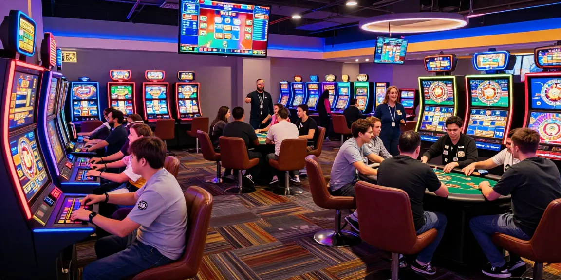 Exciting scene at a secure gaming website casino with diverse players enjoying various games.