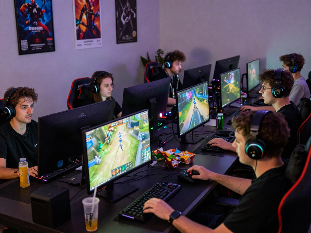 Akunjp gamers engaged in an exciting multiplayer session with lively setups.