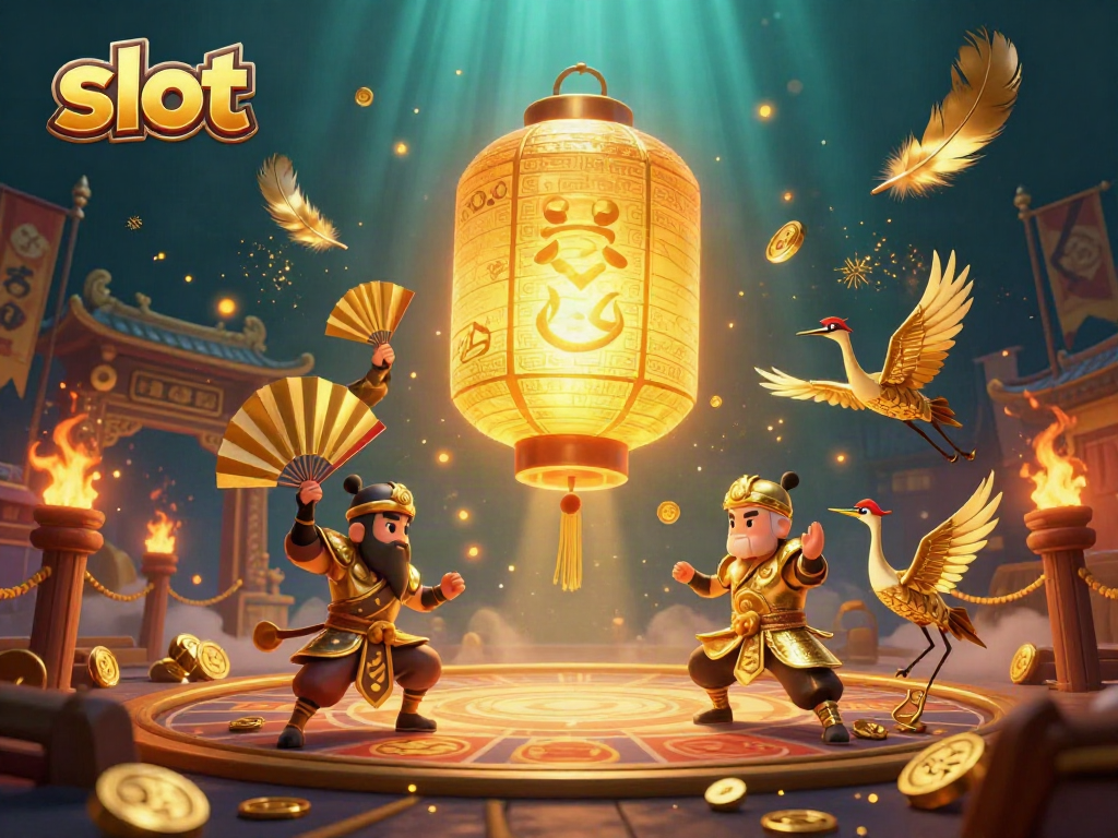 Mainkan slot dengan simbol keberuntungan di ilustrasi kasino malam yang cantik.