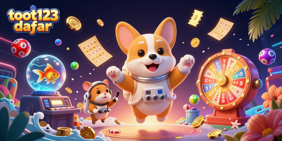 Experience smooth gaming with toot123 daftar in a 3D illustration featuring playful characters and vibrant casino elements.