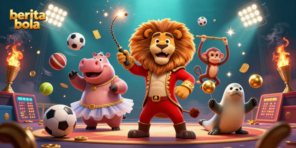 Engage with berita bola sports betting through vibrant 3D circus characters in action.