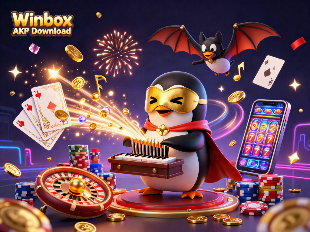 Experience the excitement of Winbox APK Download with a dynamic casino scene filled with prizes.