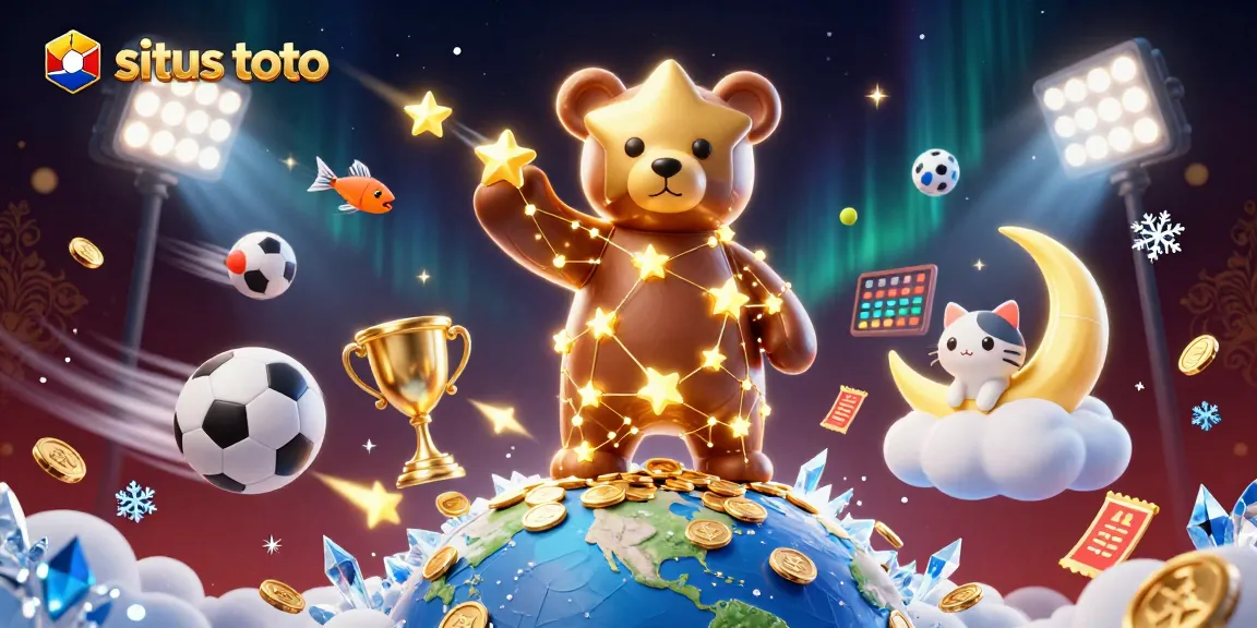 Engage with situs toto games featuring a dynamic 3D illustration of bear and moon cat amidst exciting betting elements.