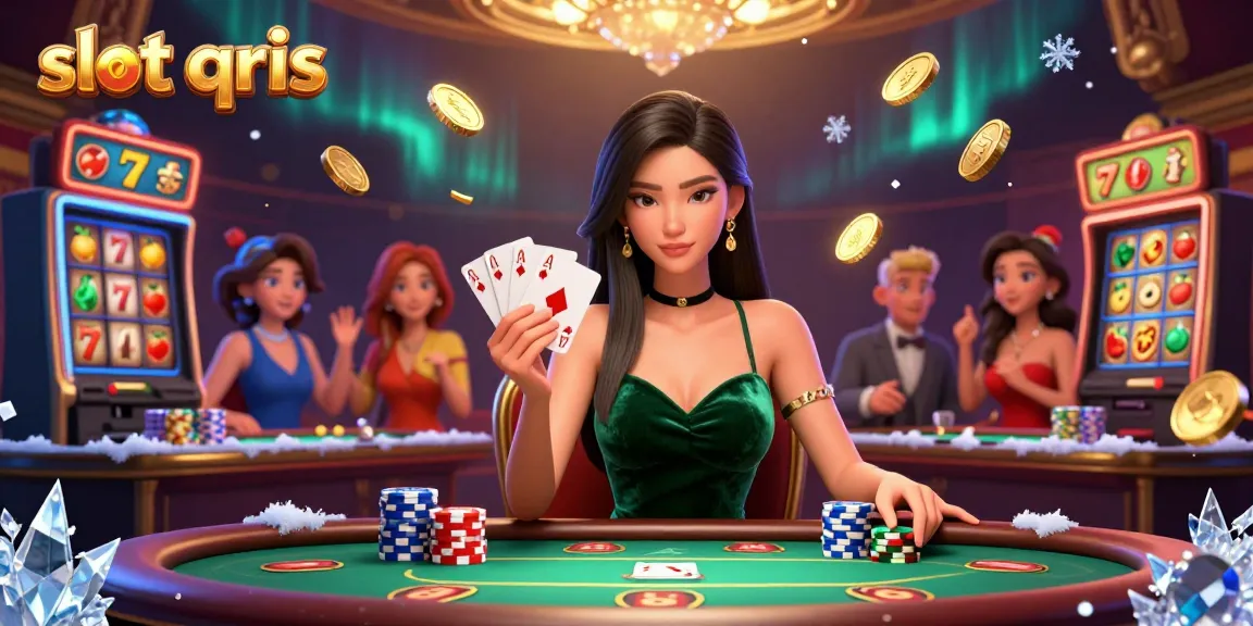 Experience thrill with slot qris featuring a beautiful dealer at a luxurious poker table.