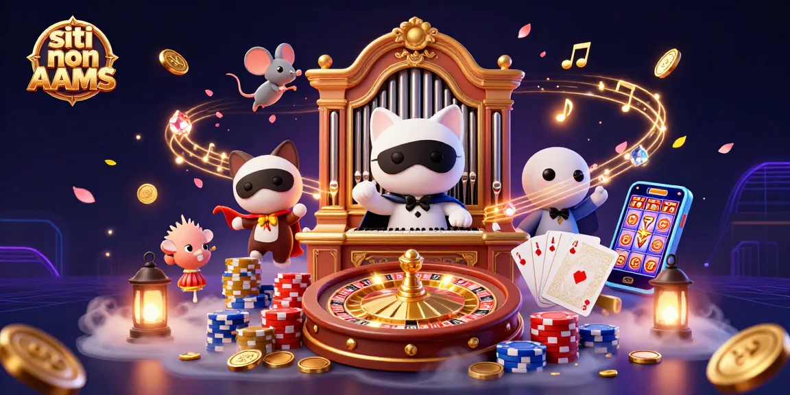 Gioca su siti non AAMS con elementi vivaci di casinò come slot, roulette e decorazioni ricche.