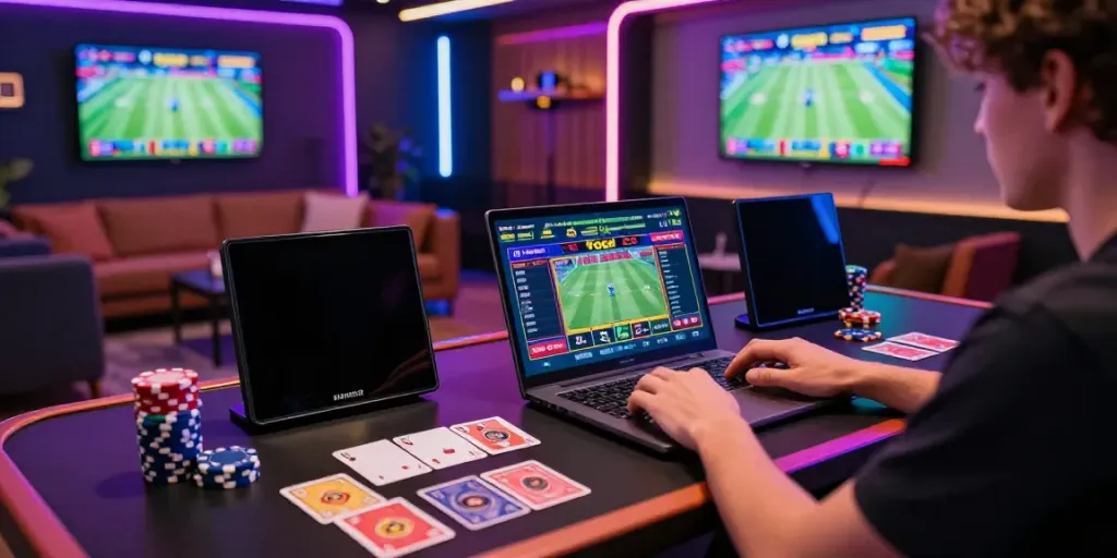 Interactive online gaming setup showcasing unsurtoto betting with vibrant visuals.