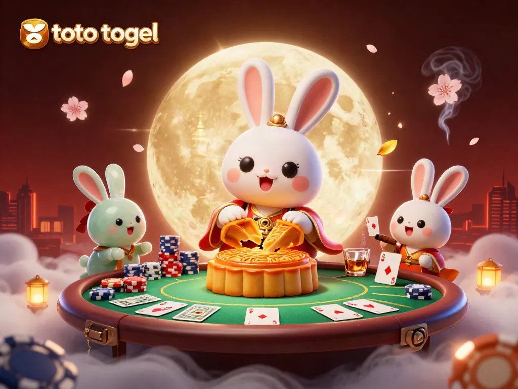 Experience the excitement of toto togel with moon rabbits and poker chips in this vibrant casino scene.
