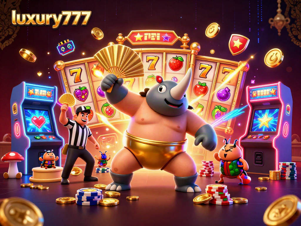 Menangkan pengalaman bermain di luxury777 dengan ilustrasi kasino yang megah dan penuh warna.
