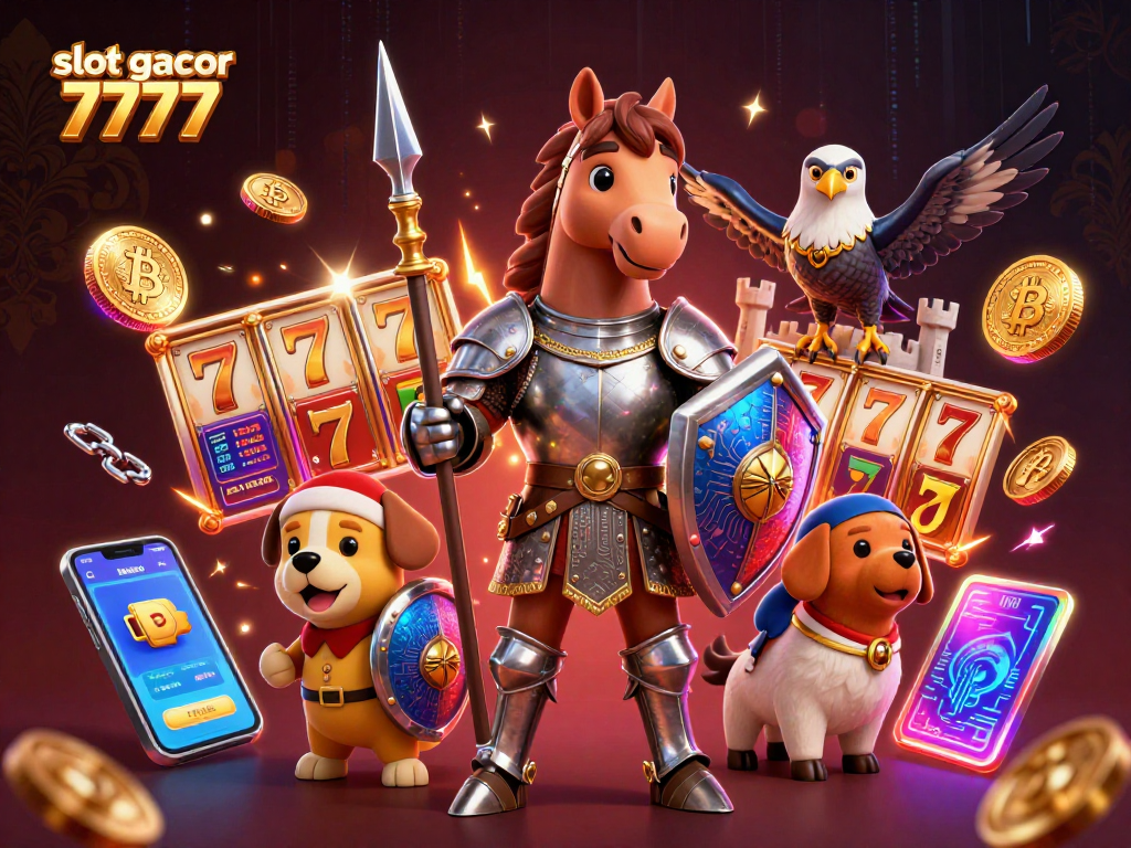 Engage with slot gacor 777 through vibrant 3D illustration showcasing medieval characters and casino elements.