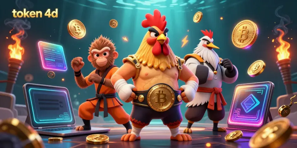 Menangkan token 4d di kasino online dengan ilustrasi 3D kartun penuh warna yang menunjukkan karakter menarik.