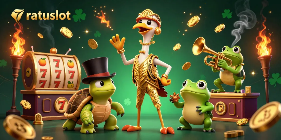 Engage in thrilling gaming with ratuslot's vibrant 3D illustration showcasing lively casino elements.