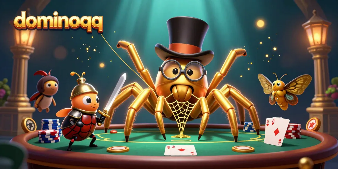 Experience the excitement of dominoqq with a vibrant poker-themed 3D scene featuring unique characters and dynamic elements.