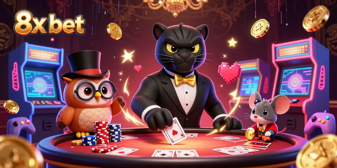 Engage in thrilling plays at 8x bet with a stylish panther, owl, and lucky mouse, all at the poker table.