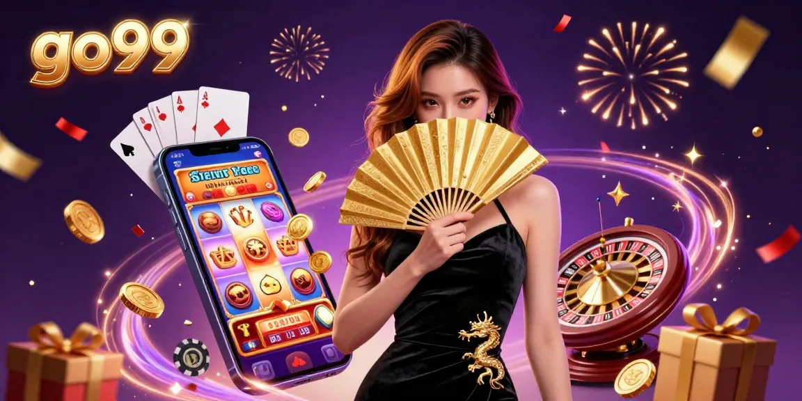 Engage in vibrant casino fun with go99, featuring an enchanting woman and lively game elements.