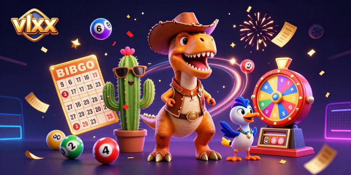 Engage with vlxx's vibrant gaming world featuring a T-Rex dinosaur and lottery excitement.