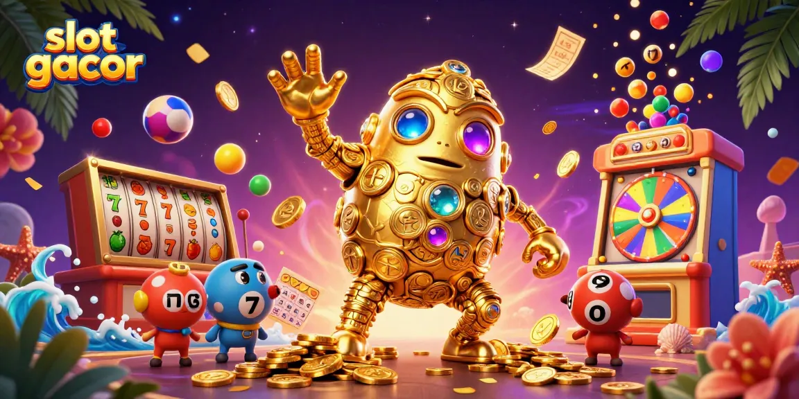Engage with the slot gacor as the golden golem moves amidst dynamic casino elements.